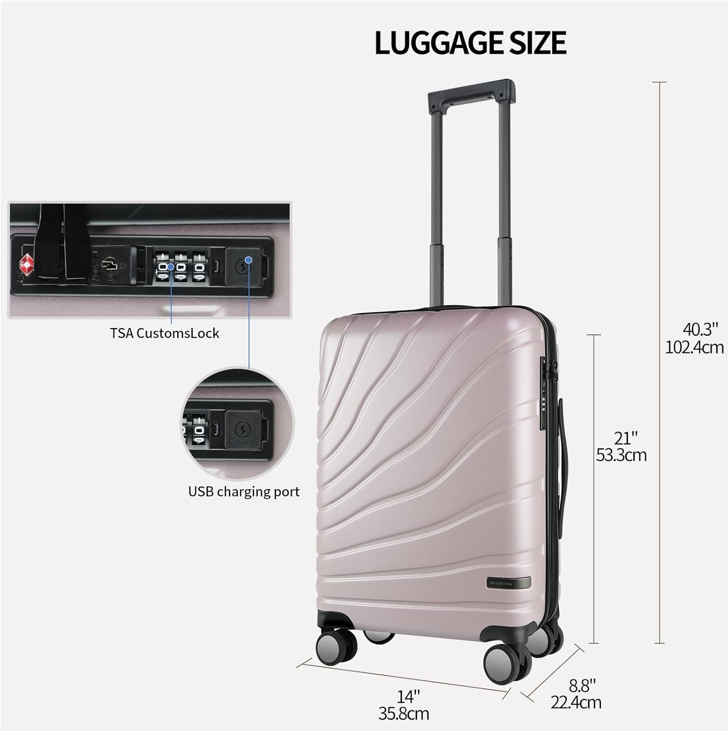 Light Purple 20 Inch Carry On Suitcase PC Hard Shell Expandable Spinner