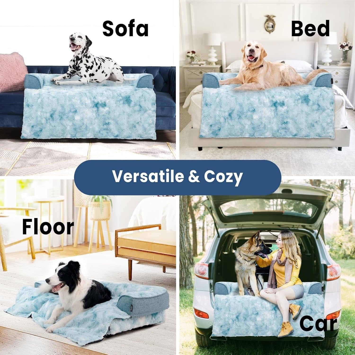 Large Orthopedic Dog Sofa Bed 104x94x12.5cm Faux Fur Blue
