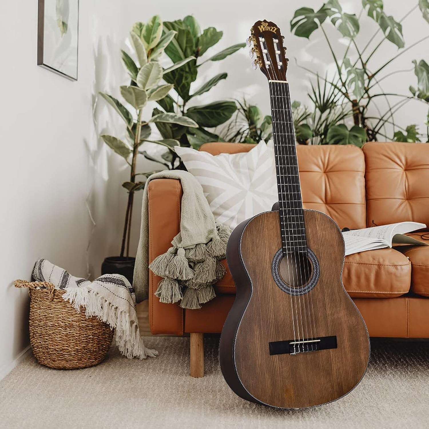 4/4 Full Size Classical Spanish Guitar 39in Starter Kit Brown