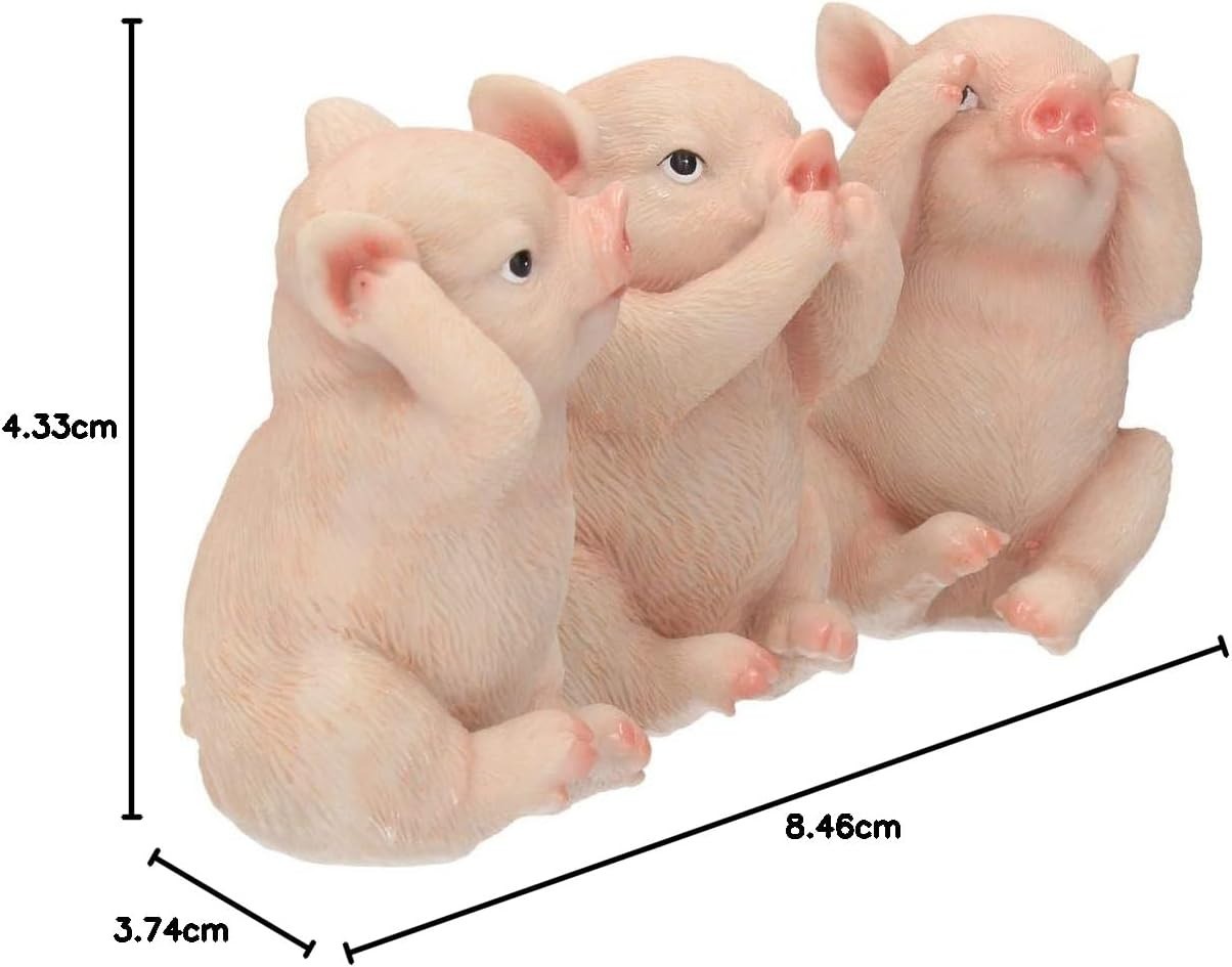 Three Wise Pig Figurines Resin 9.5cm Cute Ornament Set Home Decor Gift