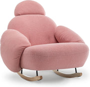 Pink Boucle Rocking Chair with Solid Wood Rockers & Plush Head Support