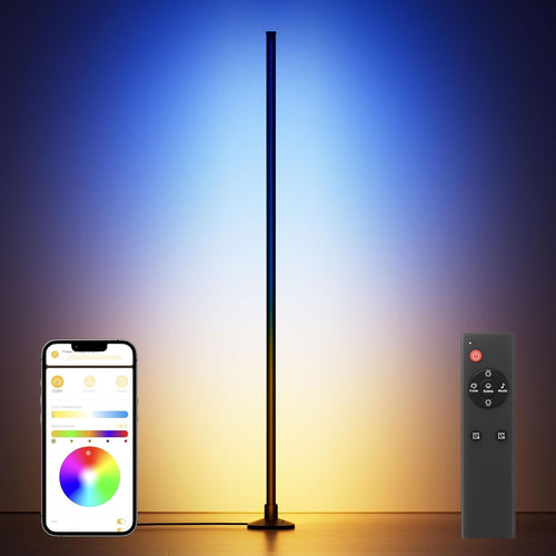 RGB LED Corner Floor Lamp App Remote Music Sync Modern Gaming Room Light