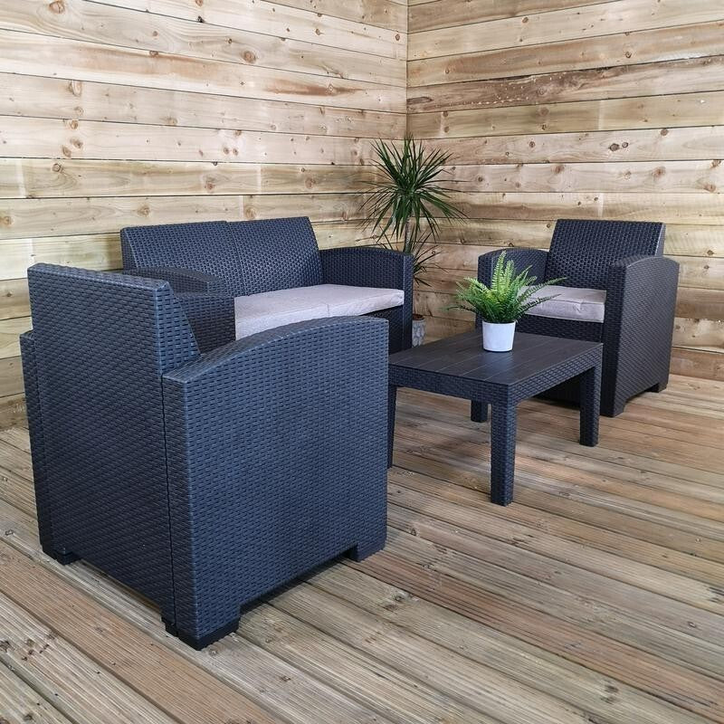 4 Piece Rattan Garden Sofa Set Chairs Table Outdoor Patio Furniture Black