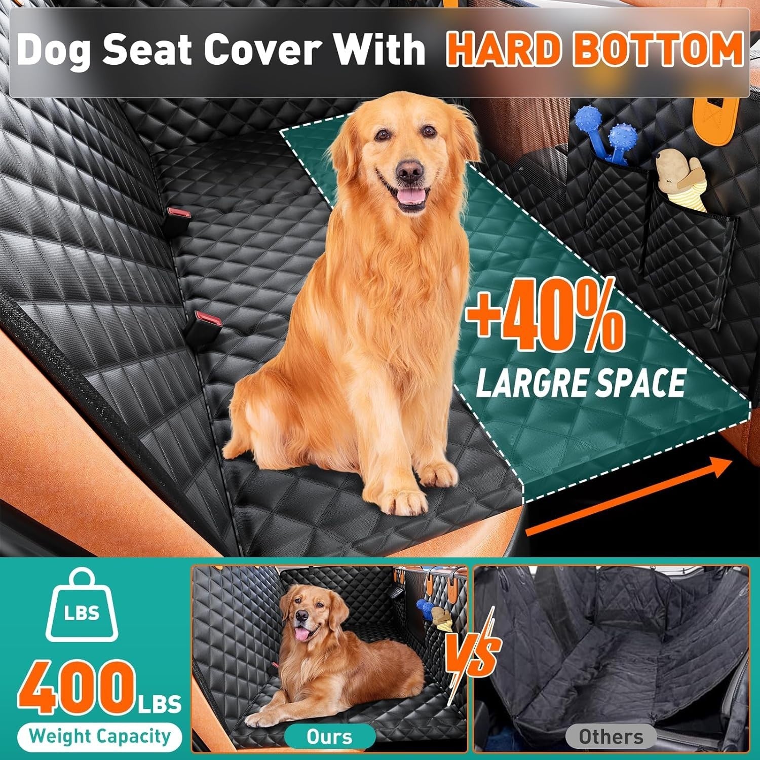 Hard Bottom Dog Car Hammock Back Seat Extender Waterproof 400lb Load