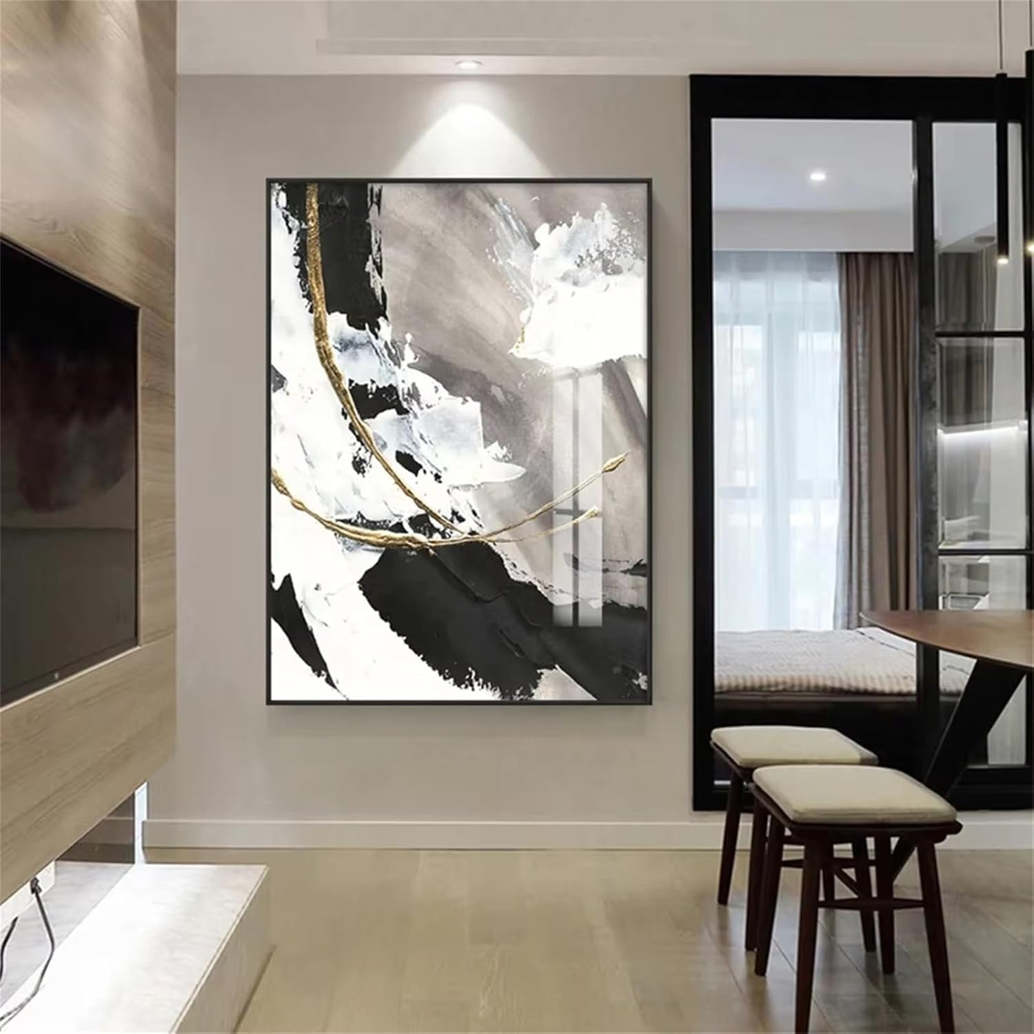 Black White Gold 3-Piece Canvas Wall Art 16x24 in Modern Abstract
