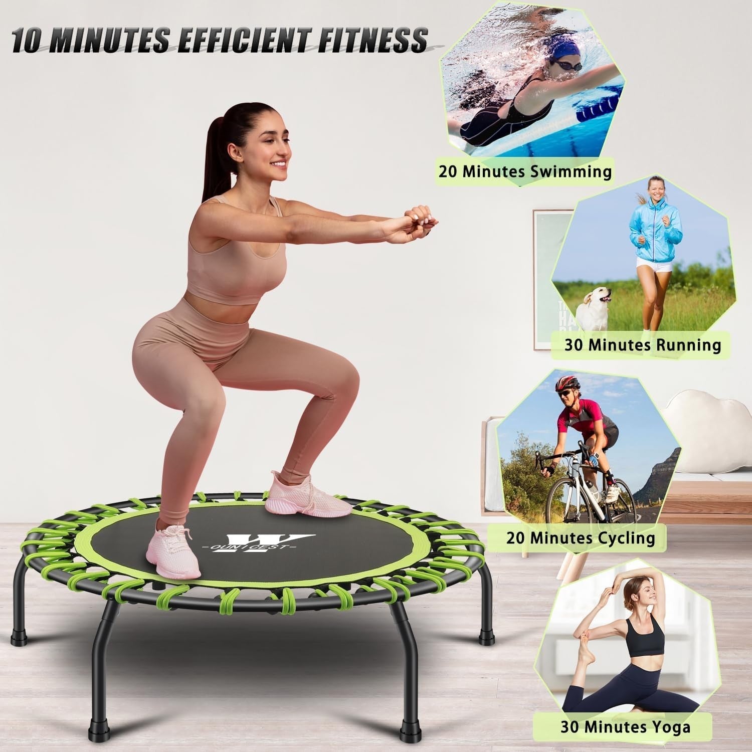 40in Quiet Bungee Rebounder Trampoline Indoor Low Impact Cardio