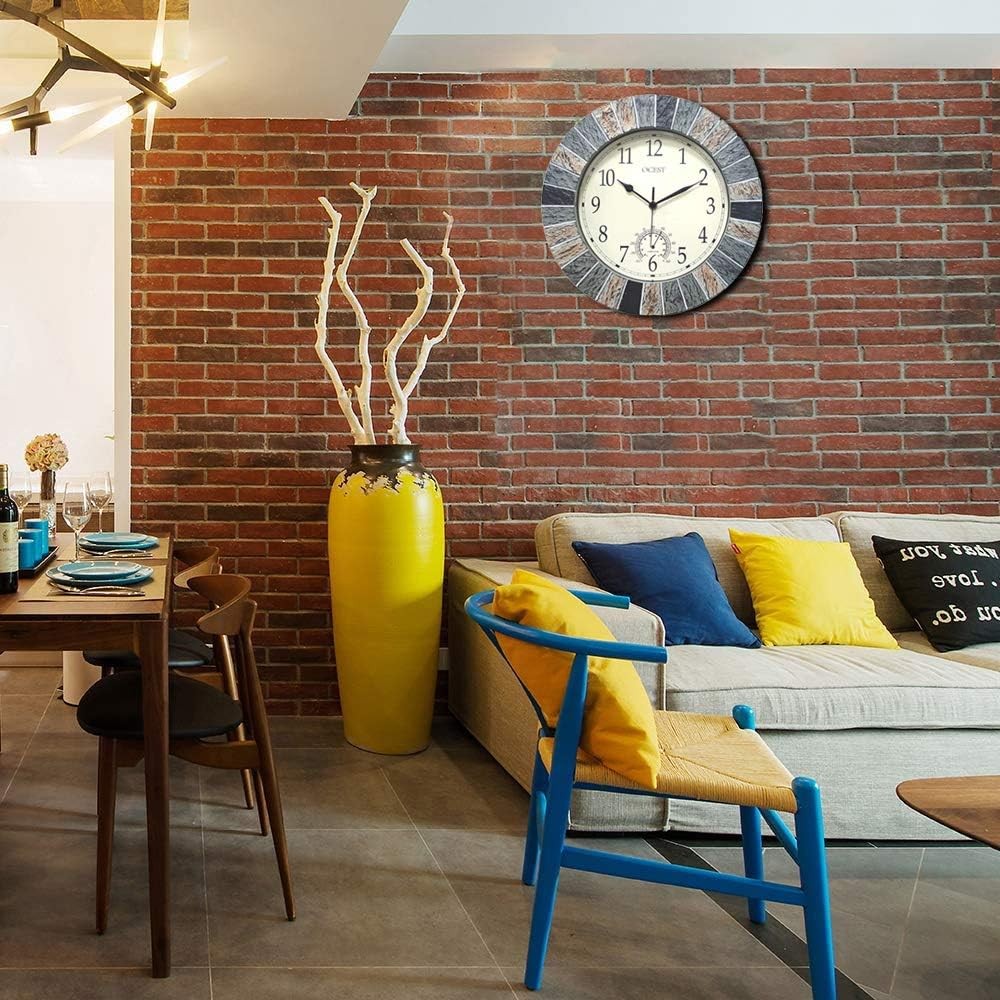 13" Outdoor Garden Wall Clock Waterproof Thermometer Retro Large Silent Decor