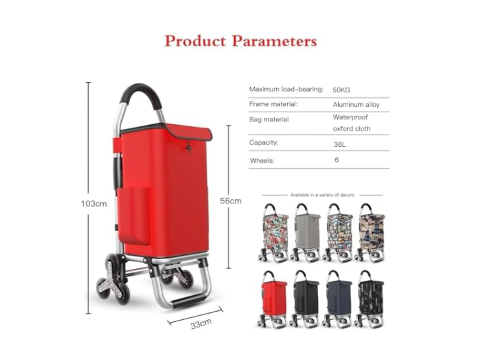 Foldable Stair Climber Shopping Cart 6-Wheel Waterproof 36L Lightweight