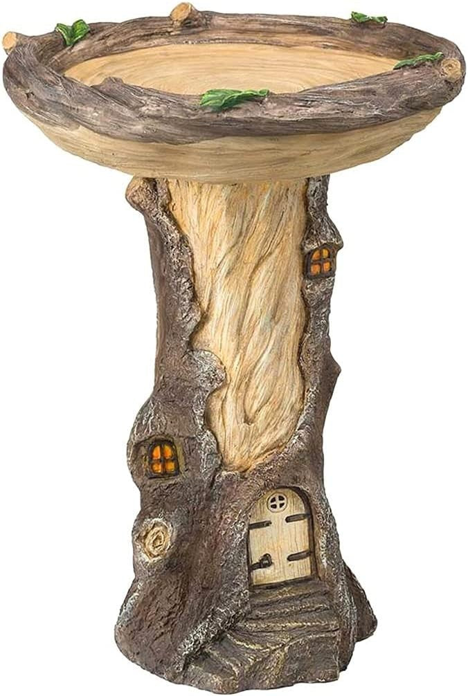 Fairy Tree Bird Bath Feeder – Polyresin Garden Ornament for Outdoor Decor