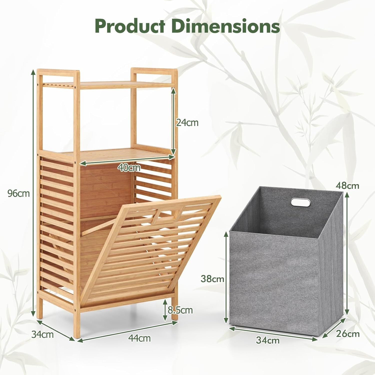 Bamboo Laundry Hamper Cabinet Tilt Out Storage Shelf with Removable Bag