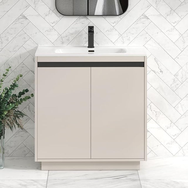 800mm Beige Floor Standing Vanity Unit with Basin Sink 2 Door Bathroom Cabinet
