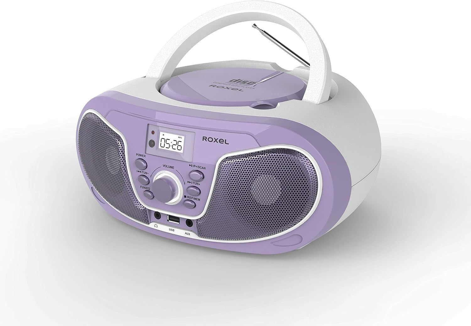 Purple Portable Boombox CD Player Bluetooth FM Radio USB AUX Remote