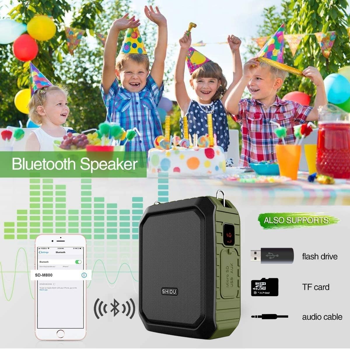 18W Voice Amplifier Wired Mic Bluetooth 12H Waterproof