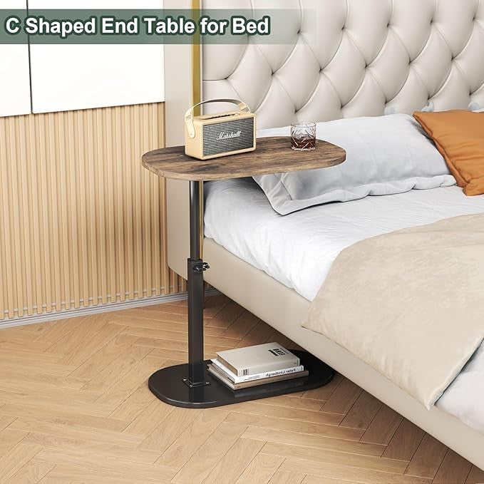 C Shaped Side Table Adjustable Height Swivel Laptop Sofa Bed Tray