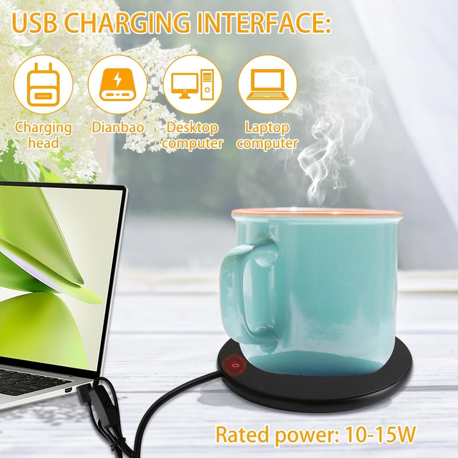 Black USB Cup Warmer 40-60°C Coffee Mug Heating Plate Desk