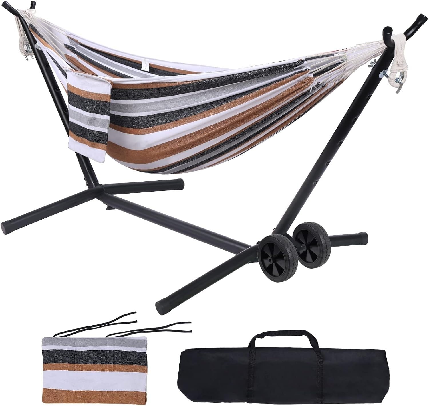 Double Hammock with Stand & Wheels | 2 Person 450lb Capacity | Outdoor Bed