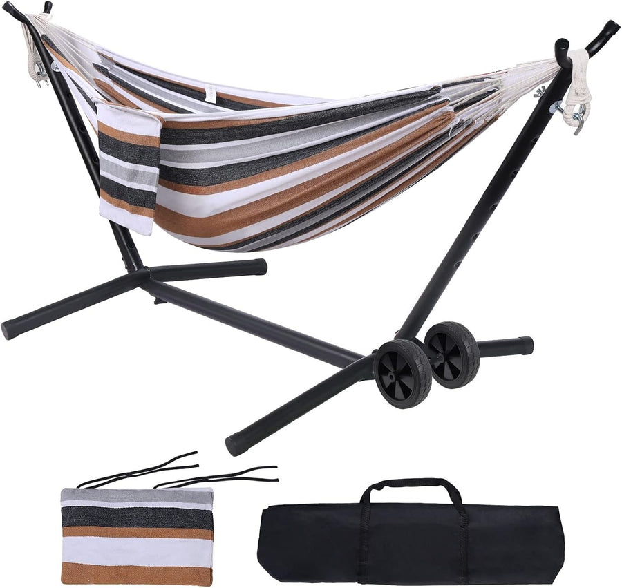 Double Hammock with Stand & Wheels | 2 Person 450lb Capacity | Outdoor Bed