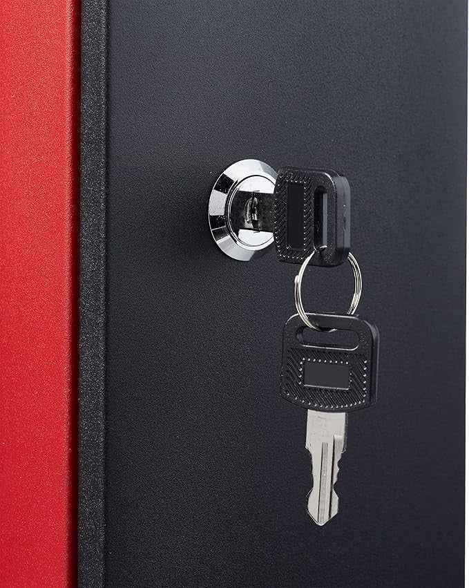Wall Mounted Lockable Letterbox Steel Black Red | Large A4 Slot | Weatherproof