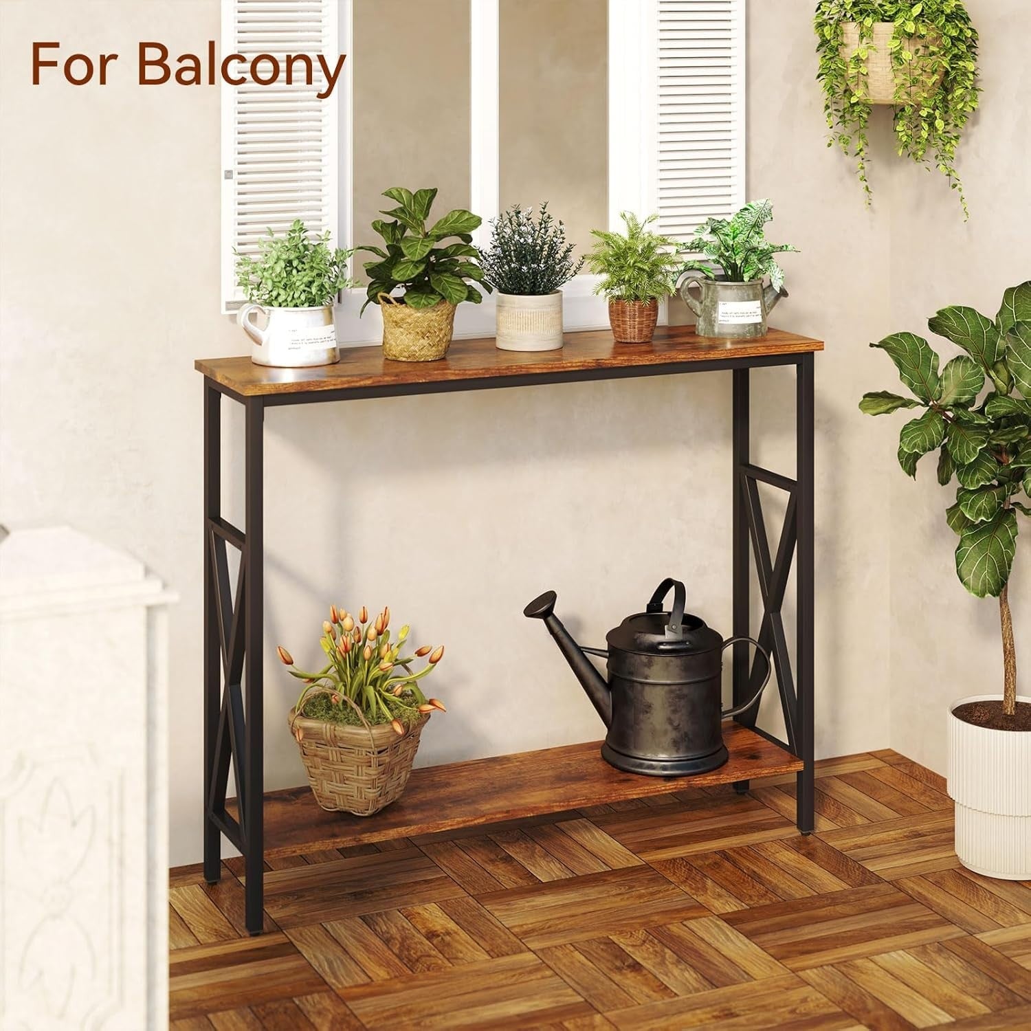 Slim Industrial Console Table with Adjustable Feet & Sturdy Metal Frame for Hall