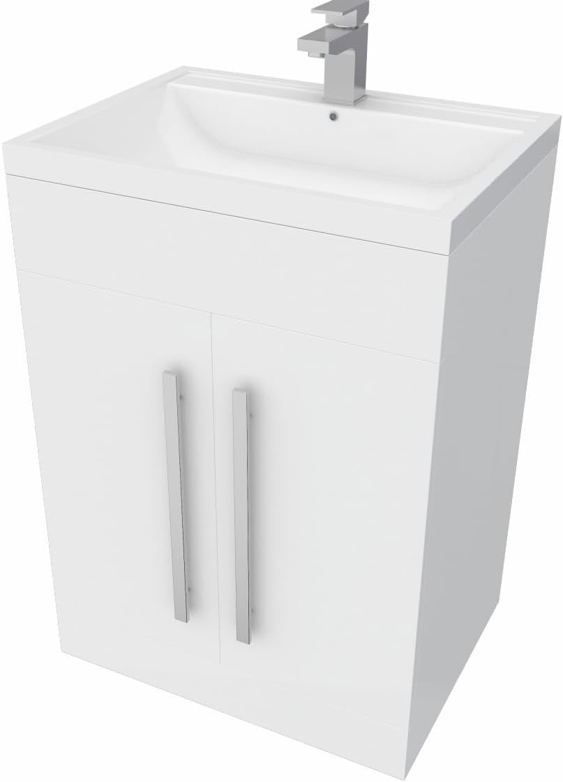 600mm Floor Standing Vanity Unit Gloss White Basin Sink Cabinet Bathroom Storage