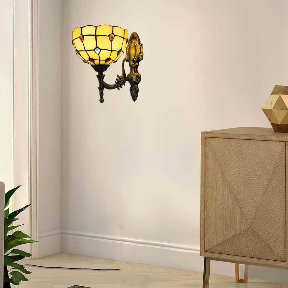 Vintage Indoor Wall Lamp Stained Glass Shade Sconce for Bedroom & Staircase