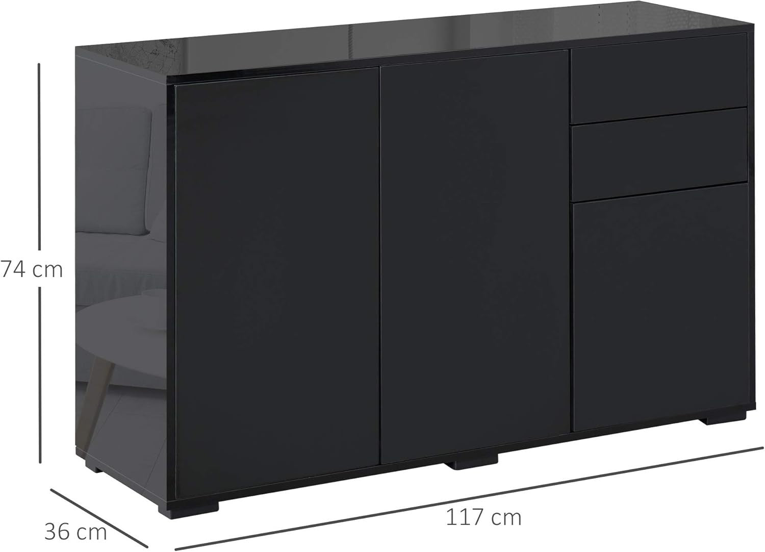 High Gloss Sideboard Cabinet with 2 Drawers & Push-Open Doors - Living Room