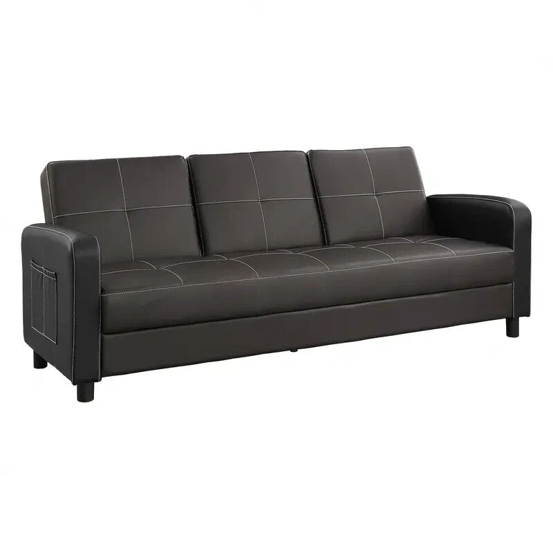 3 Seater Faux Leather Sofa Bed Brown Click Clack Recliner Cup Holder