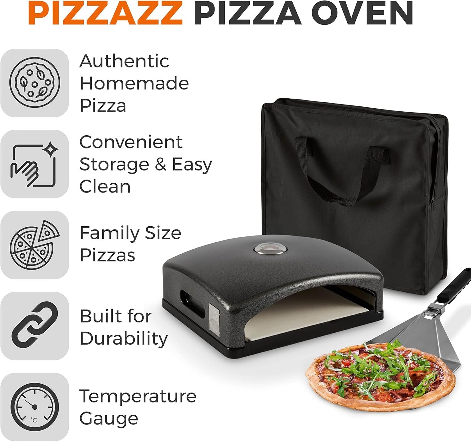 Outdoor Pizza Oven with Paddle & Bag | BBQ Grill Stone Pizza Maker 10" | Black