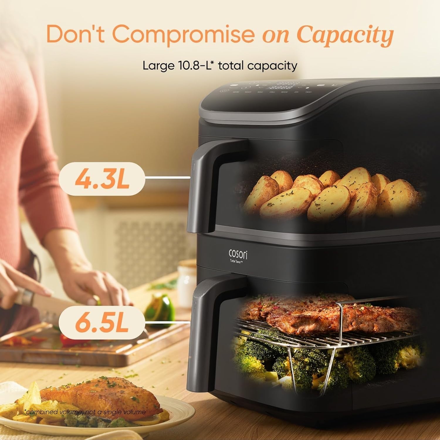 10.8L Dual Air Fryer Tower Stacked 3-Layer Cooking Energy Saving Rapid Heat