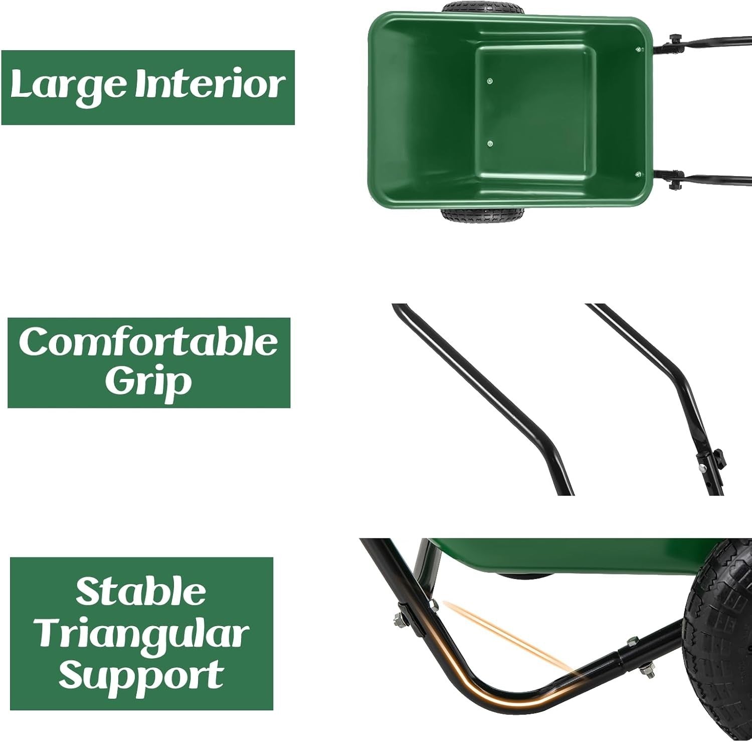 80L 2-Wheel Garden Wheelbarrow & Green Heavy Duty Cart w/ 100kg Load Capacity