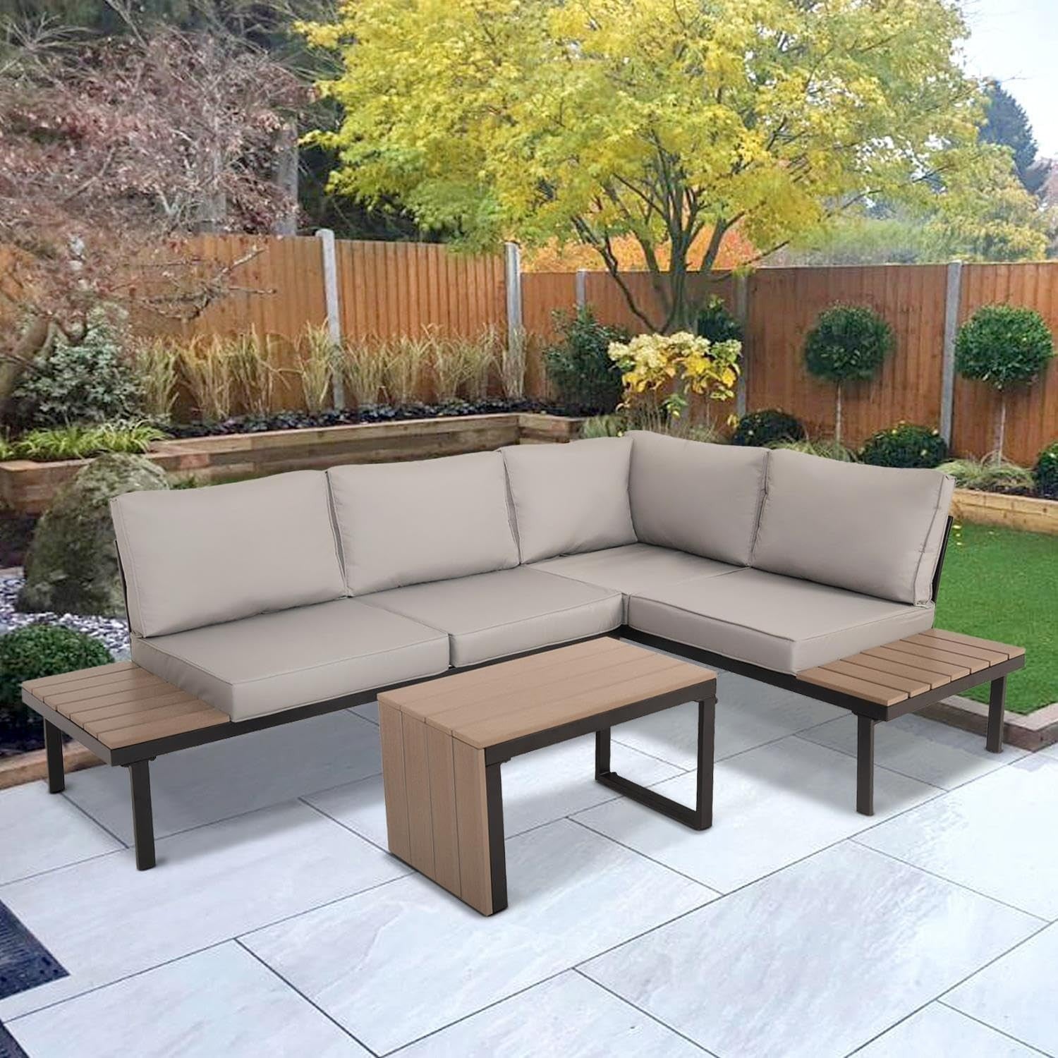 4 Seater Modular Outdoor Garden Corner Sofa Set with Table & Cushions