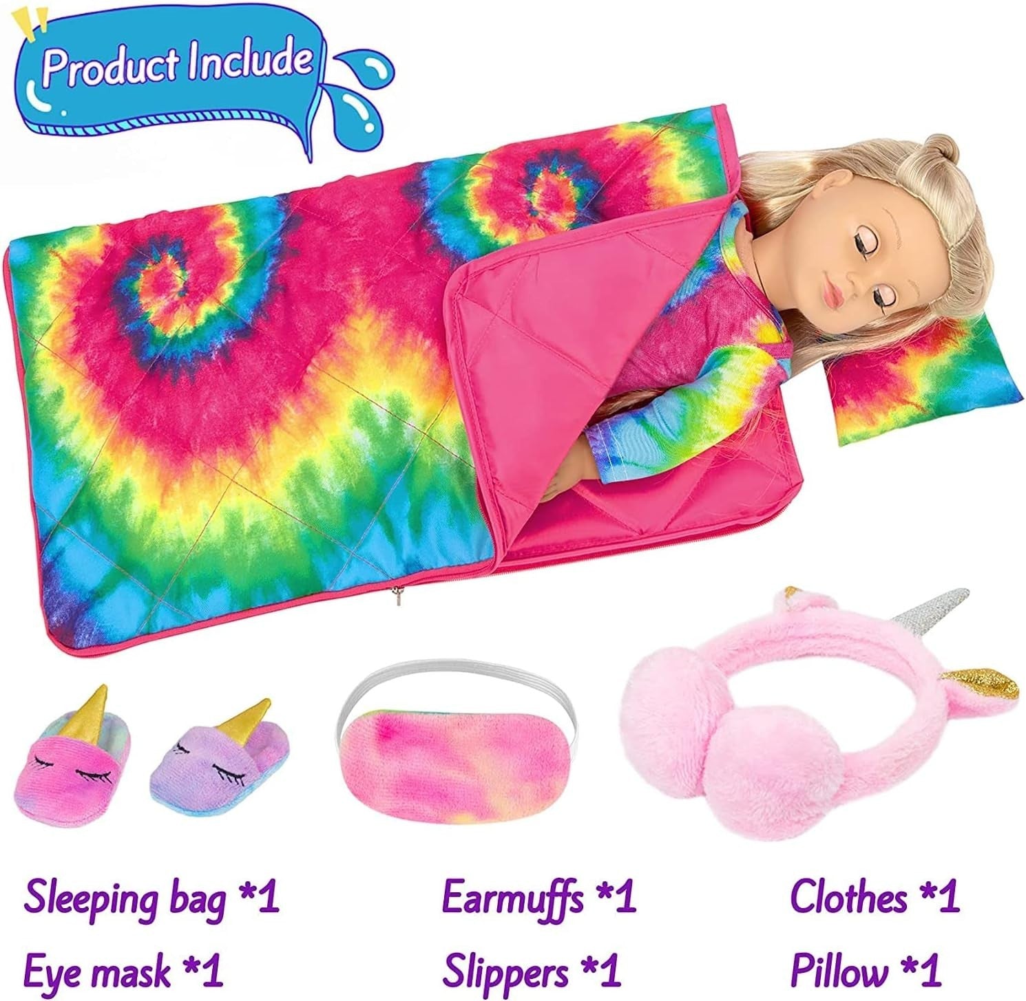 18in Doll Sleeping Bag Set Pillow Eye Mask Nightwear Accessories
