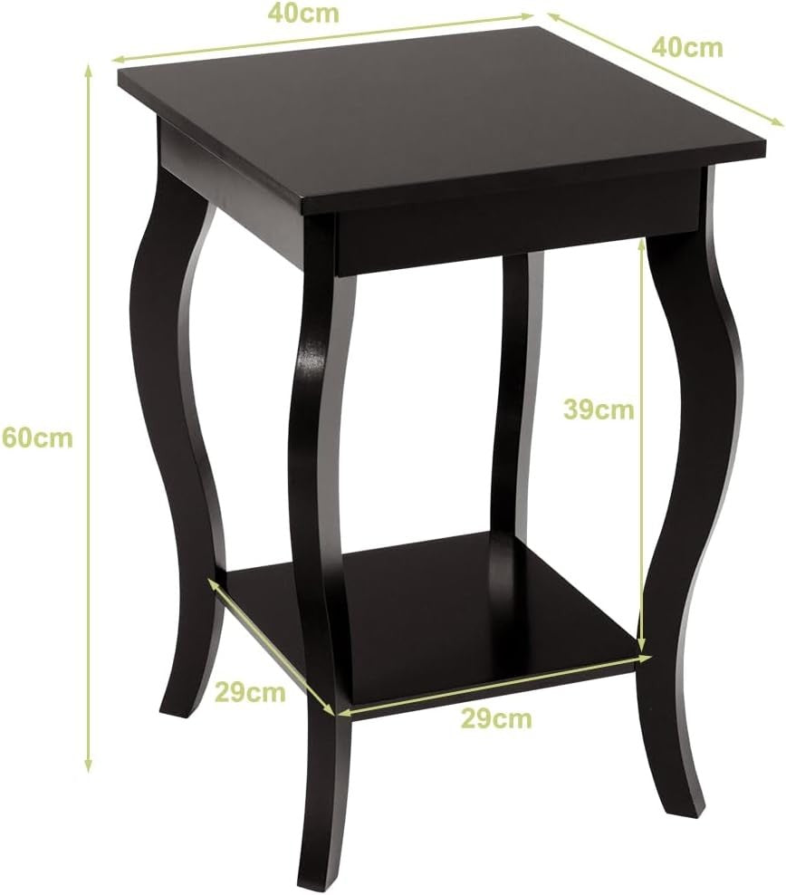 Set of 2 Coffee Brown Wooden Bedside Tables – Modern 2-Tier Side Tables 40×40×60