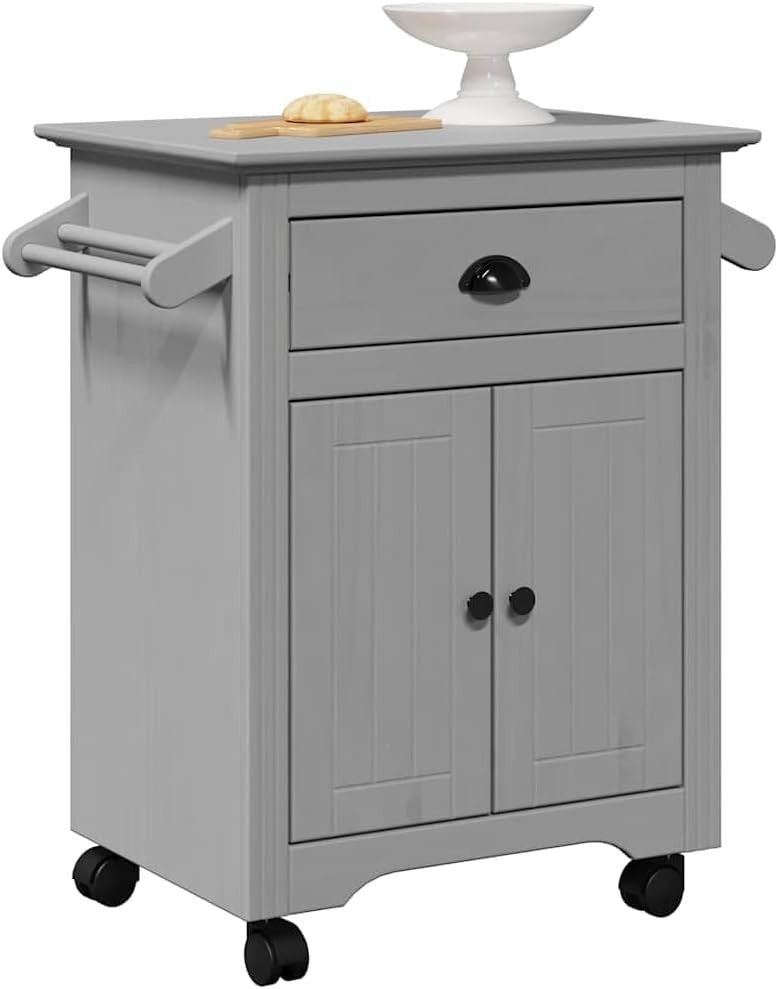 Grey Kitchen Trolley Cart w Drawer Cabinet Wheels
