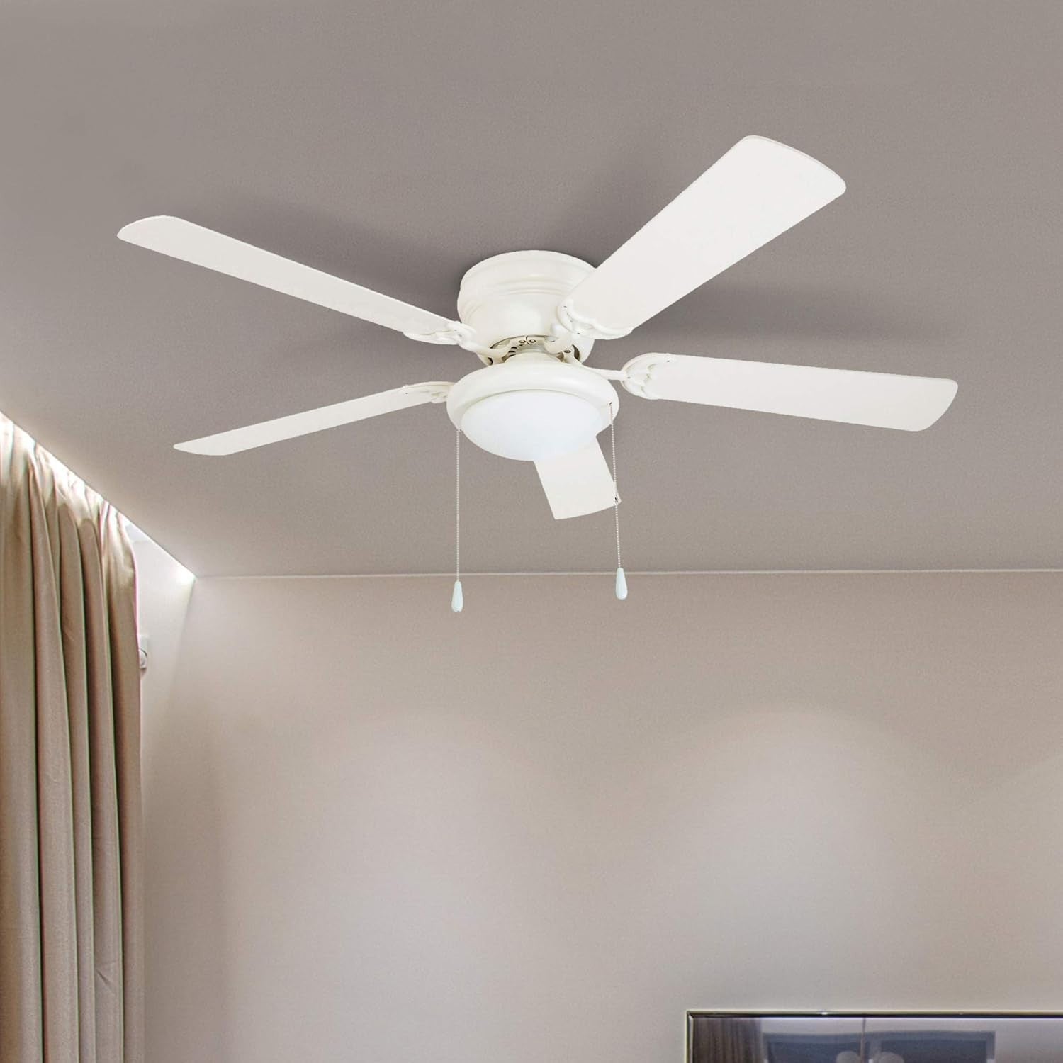 Portage Bay 52" Hugger Ceiling Fan with Light, Reversible Blades, White