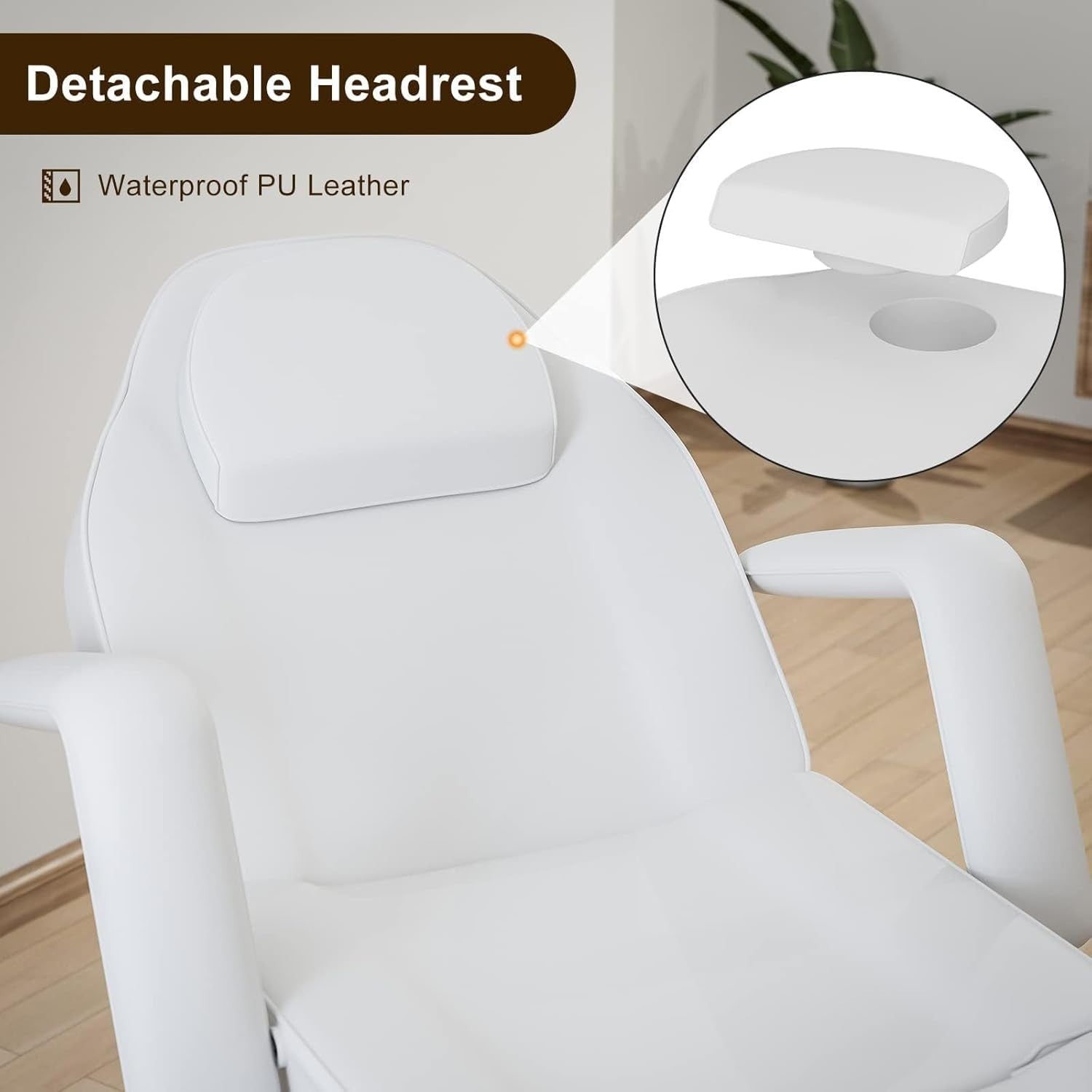 Adjustable 3-Section Beauty Massage Bed w/ Hydraulic Stool & Headrest White