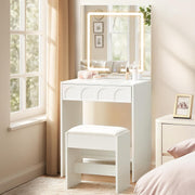 Modern Dressing Table Vanity Set Touch Screen LED Mirror Makeup Desk White