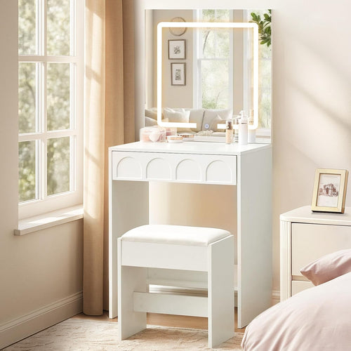Modern Dressing Table Vanity Set Touch Screen LED Mirror Makeup Desk White