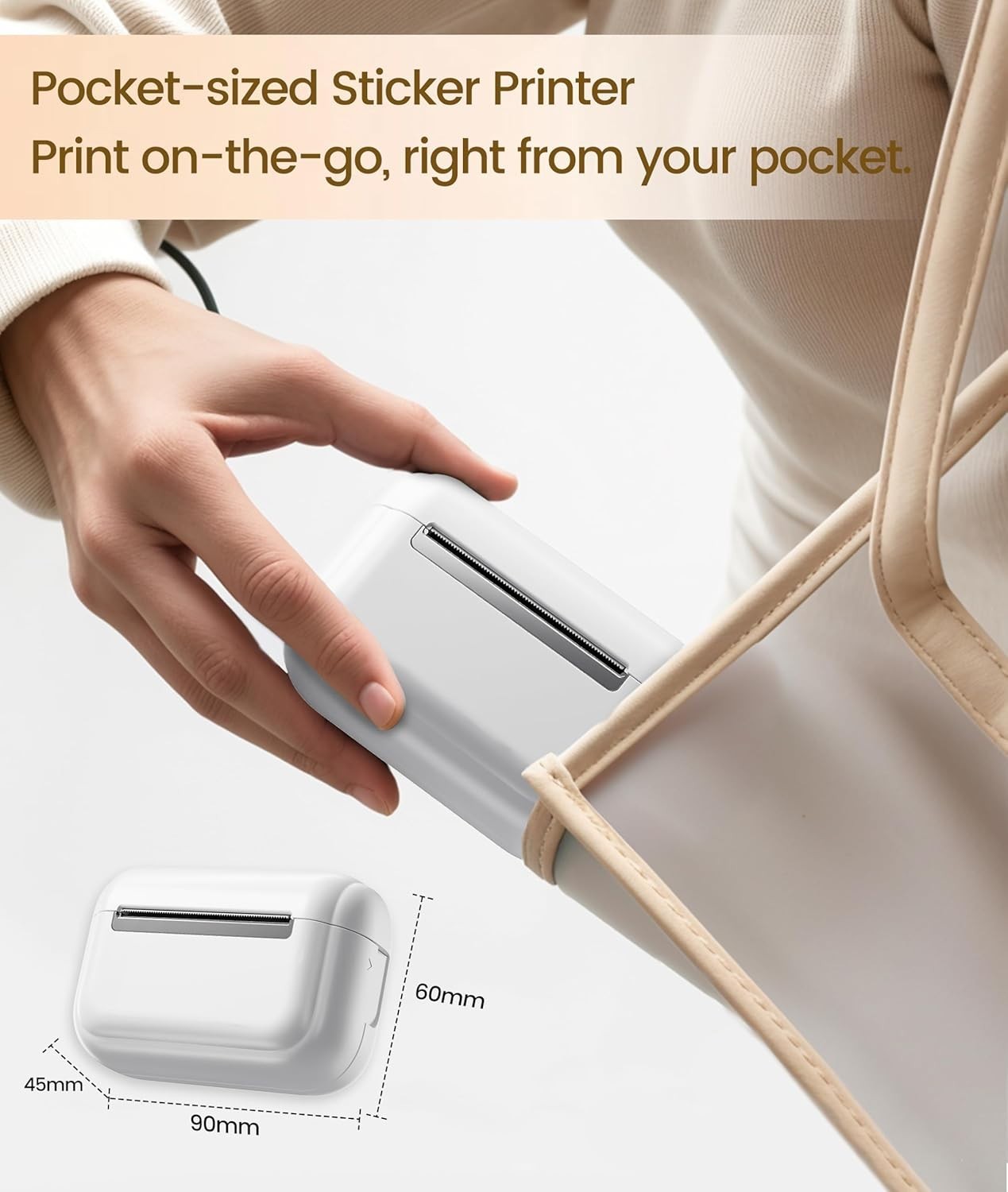 Mini Thermal Sticker Printer White Bluetooth Portable w/ 3 Paper Rolls