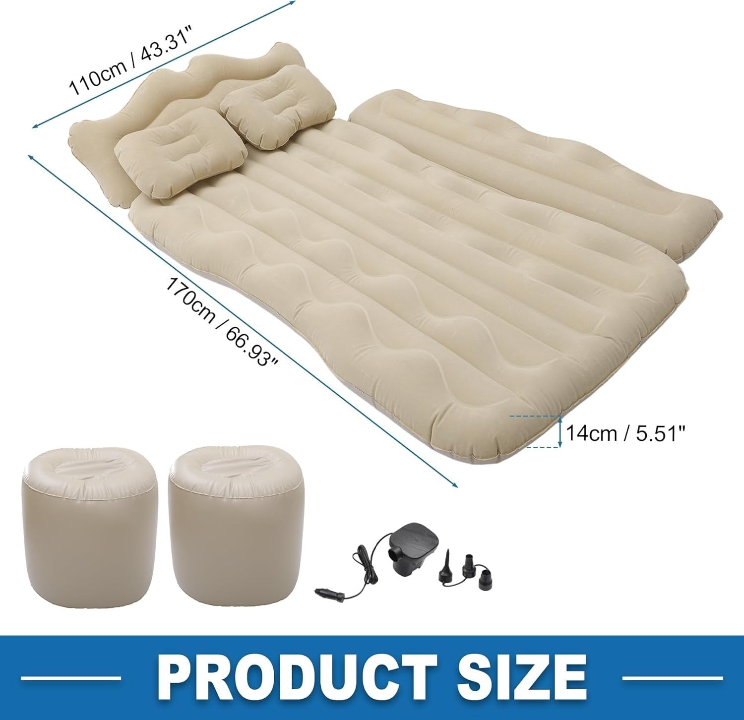 Car Air Mattress for Back Seat | Camping Bed 170x110x14cm Portable