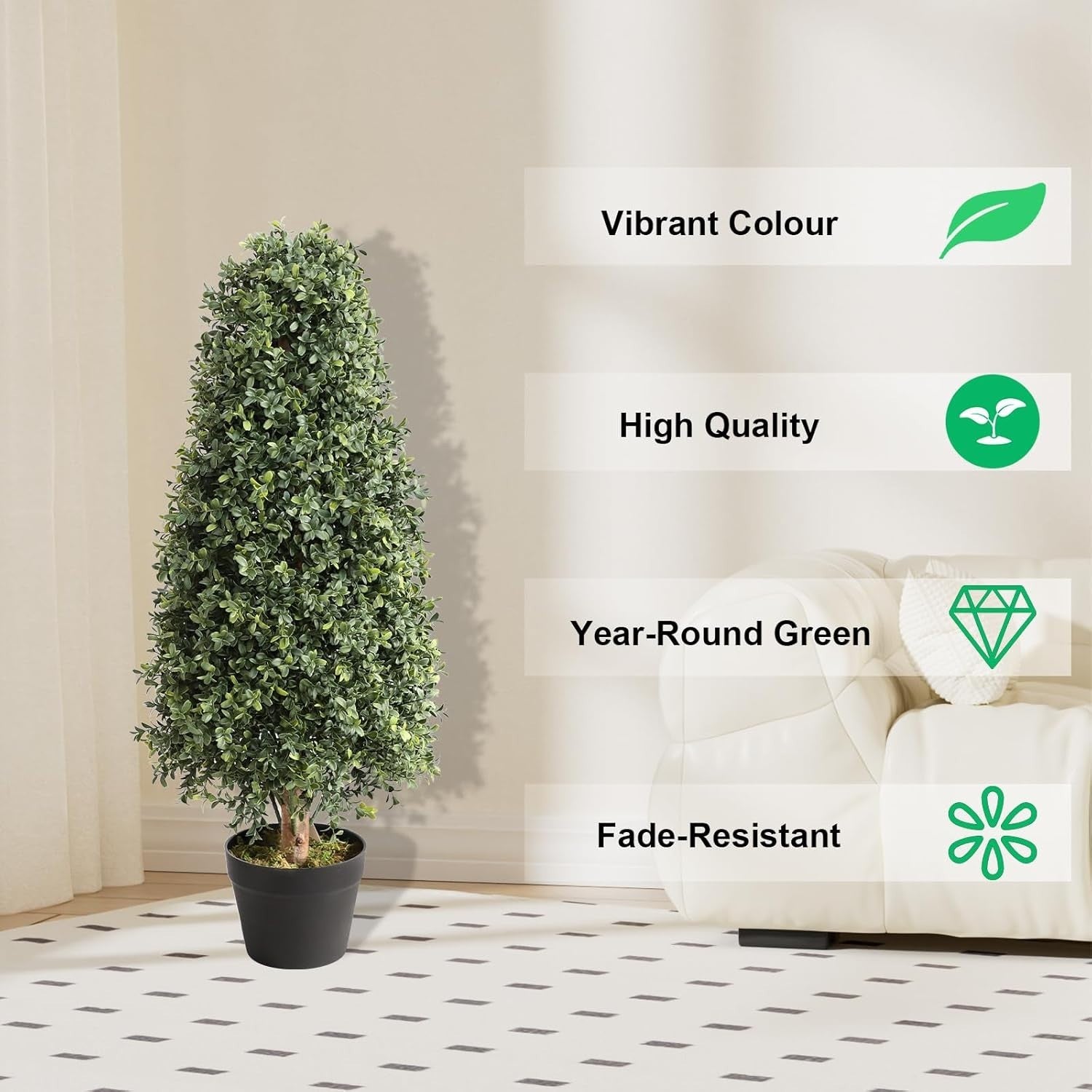 Set of 2 90cm Artificial Boxwood Topiary Trees Pyramid Cone Indoor Outdoor Home