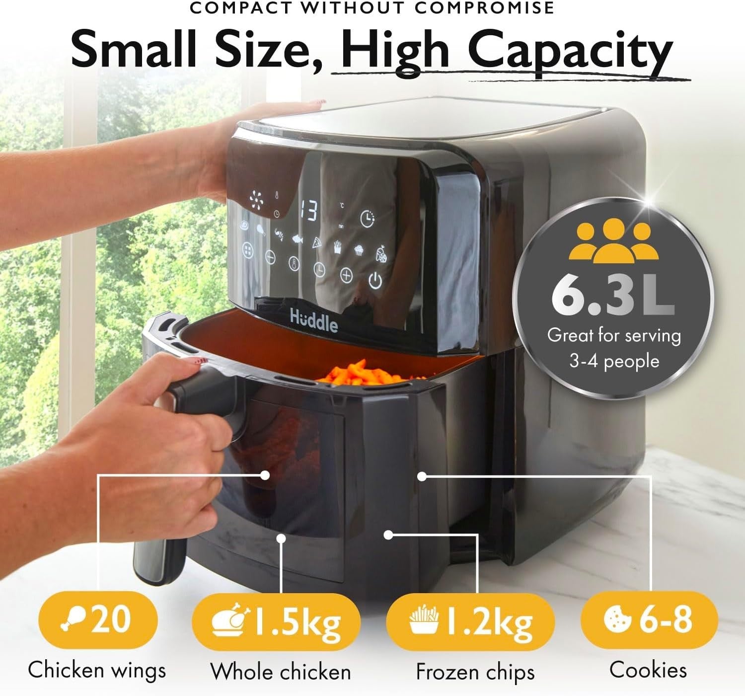Compact Air Fryer 6.3L Digital Touchscreen, 8 Presets, Adjustable Temp