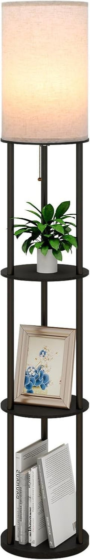 Floor Lamp with Shelves Tall Standing Light E27 Storage Display Lamp Black