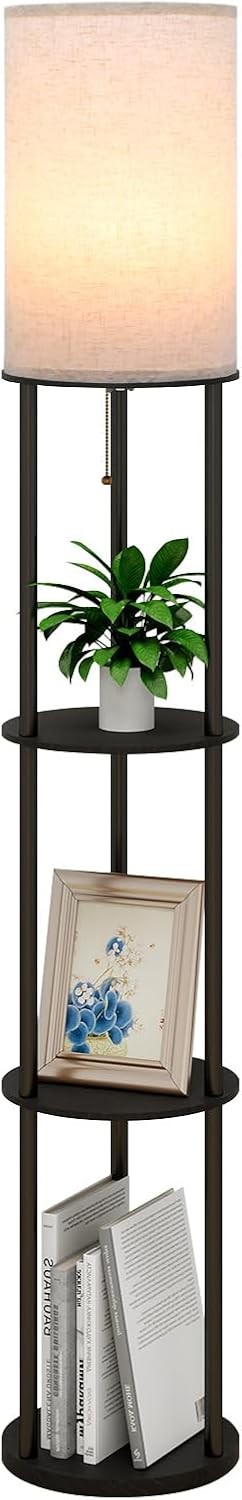 Floor Lamp with Shelves Tall Standing Light E27 Storage Display Lamp Black