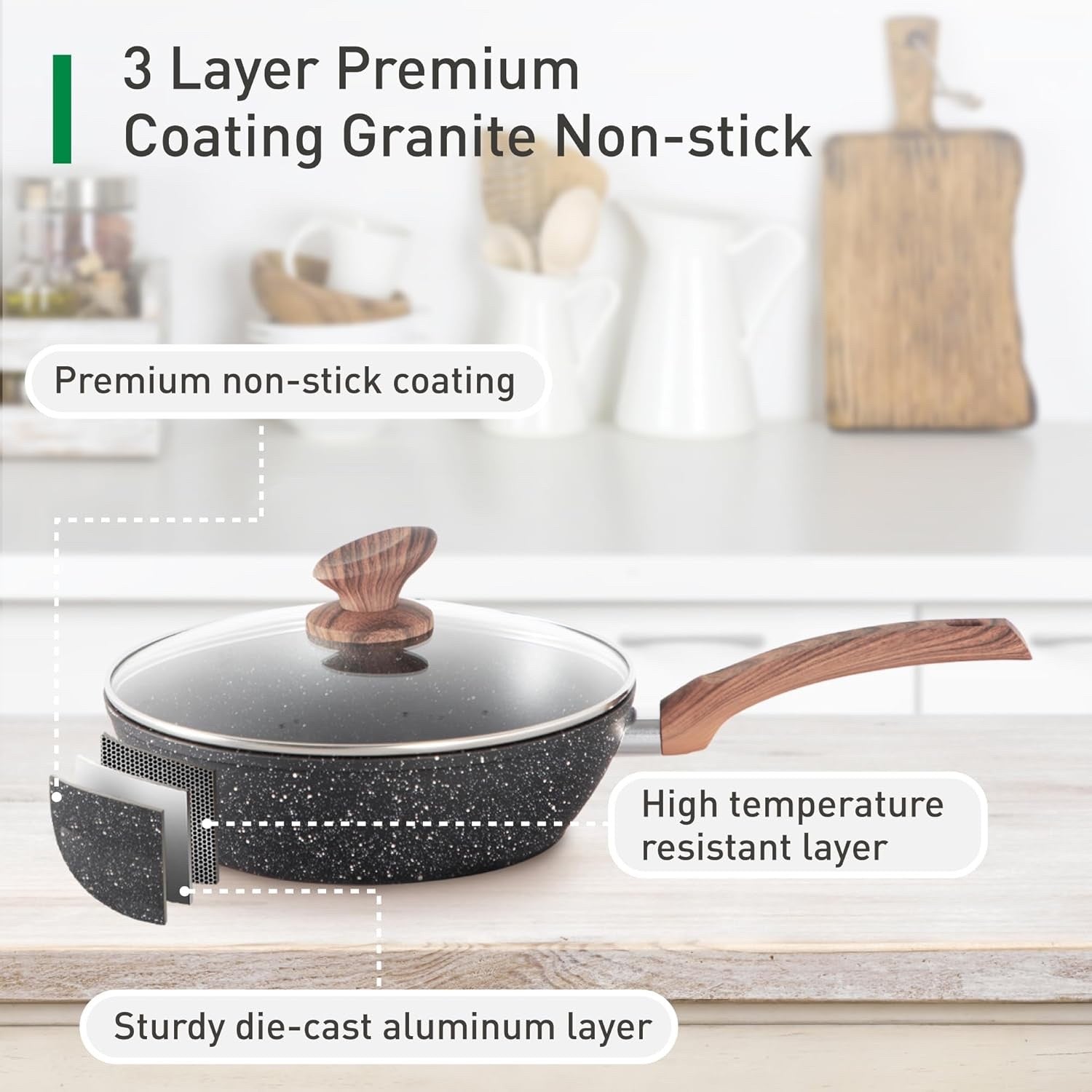 17pcs Granite Non-Stick Cookware Set Induction Pots & Pans with Lids Black