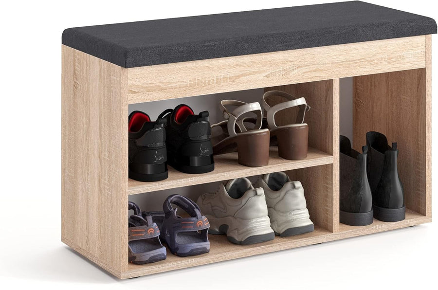 Sonoma Oak Grey Shoe Storage Bench with Cushion – Entryway Hallway Seat 80cm