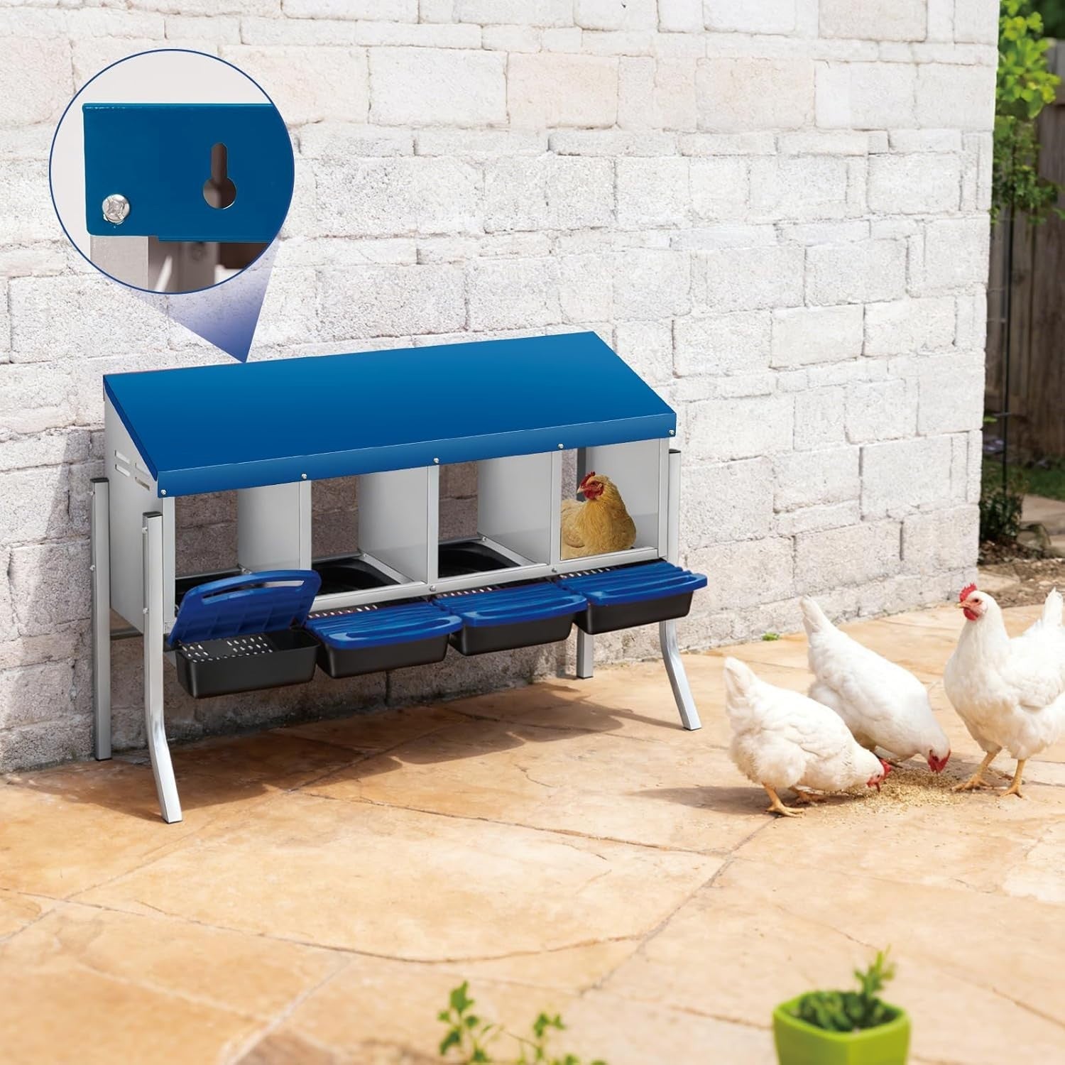 4 Chamber Steel Chicken Nesting Box with Stand Pull Out Tray