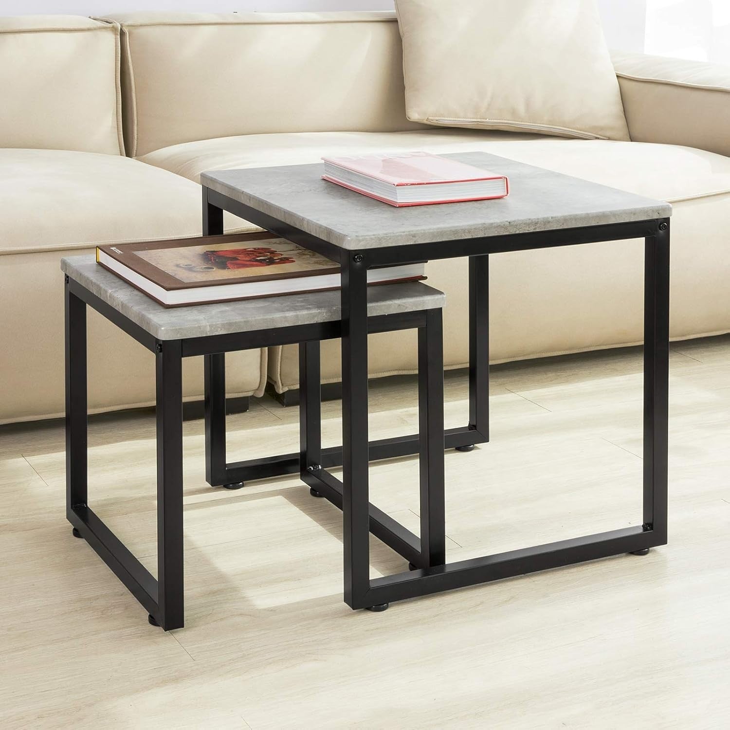 2X Nesting Coffee Table Set Grey/Black End Side Tables Modern Living Room Furnit