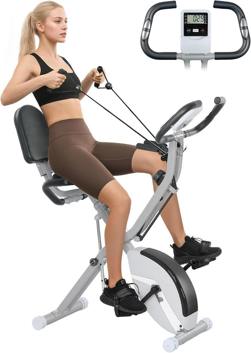 5-in-1 Folding Exercise Bike Upright/Recumbent 8-Level Magnetic LCD White