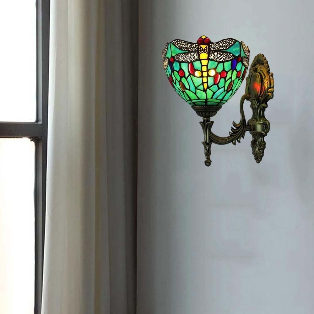 Vintage Stained Glass Wall Light Sconce Lamp Retro Tiffany Style 28cm